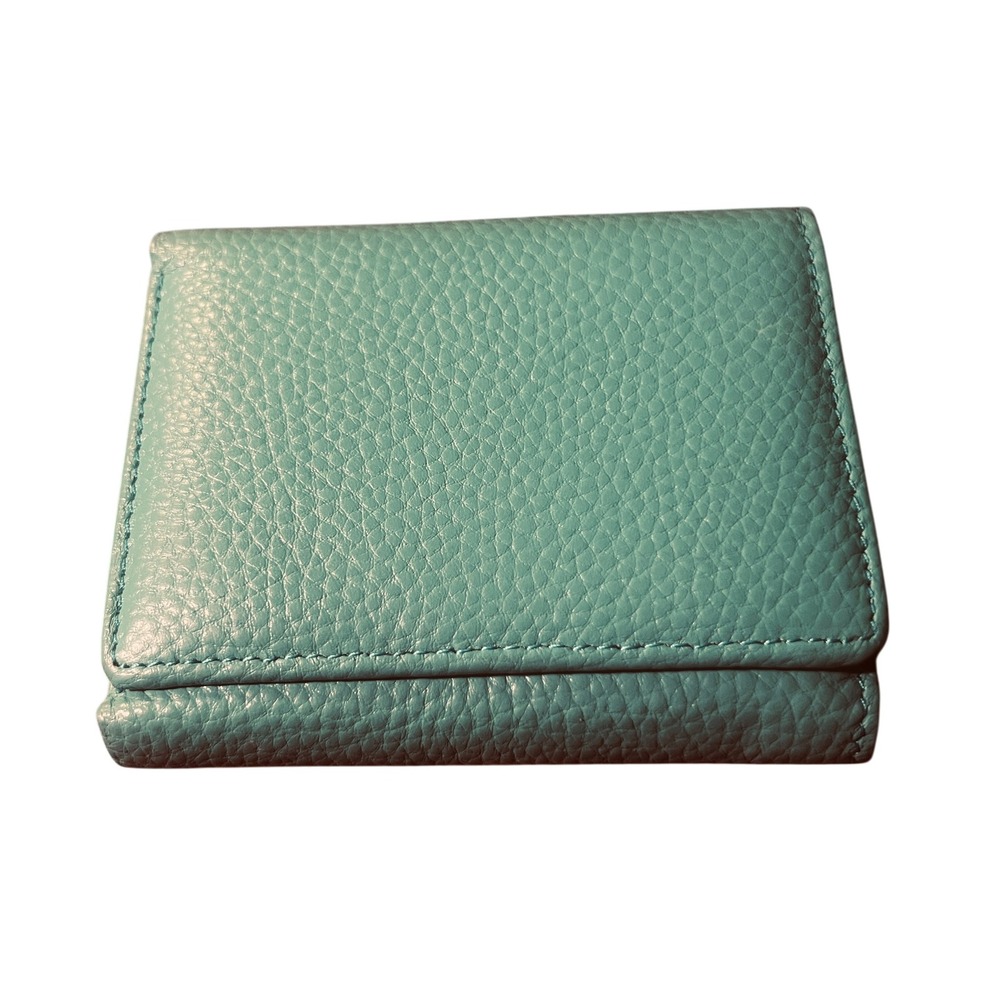 Vera Pelle Teal Pebbled Genuine Leather Trifold Multi Color Block Wallet